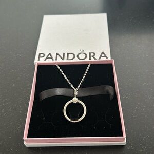 Pandora necklace 24” silver necklace with round hoop